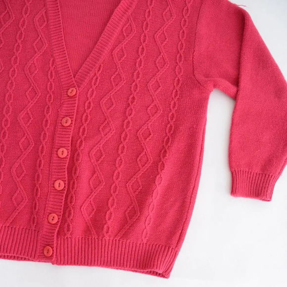Vintage Tradition  Pink Cable Knit Barbiecore Button Up Cardigan Sweater L - Picture 5 of 12